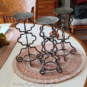 Set of Three Antique Look Metal Candle Holders